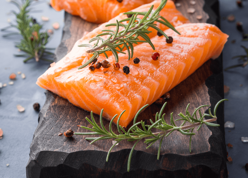 Sesame Salmon, Purple Sprouting Broccoli & Sweet Potato Mash